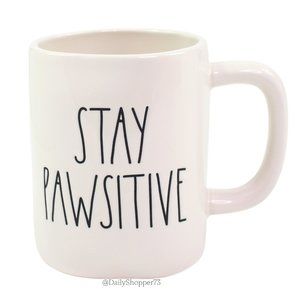 Rae Dunn "Stay Pawsitive" Large Rustic Off-White Glazed Ceramic Coffee Mug